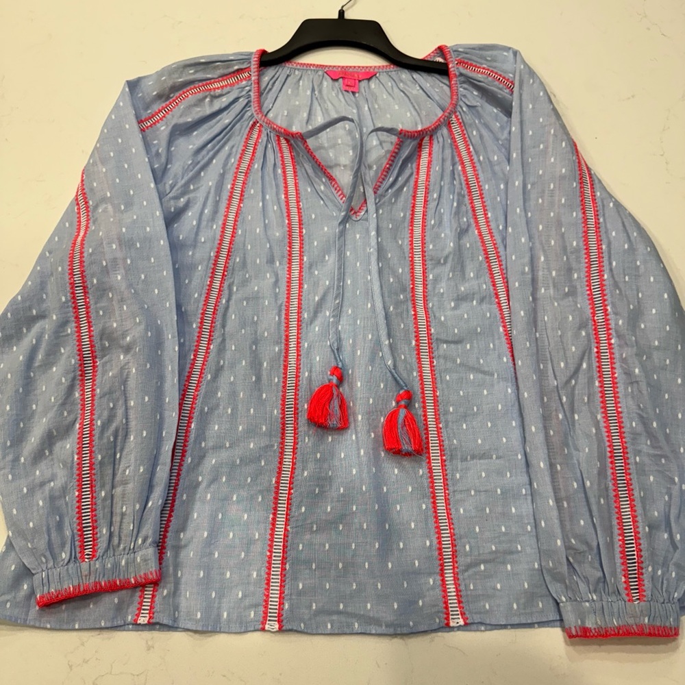 EUC Lilly Pulitzer Mardi Long Sleeve Chambray Top - Picture 2 of 8